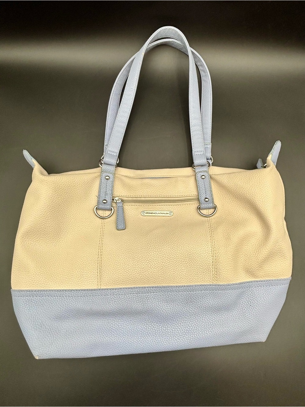 Stone Mountain USA Two-Tone Genuine Leather Tote Bag - Cream & Light Blue
